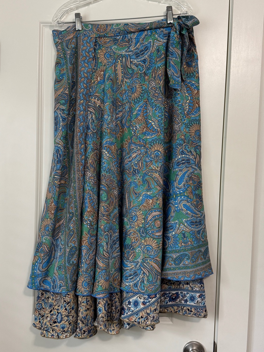 Cienna One Size Silk Blend Reversible Wrap Skirt Floral & Paisley